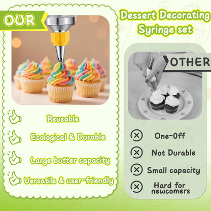 NOVANO Dessert Decorating Syringe Set, Frosting Piping Kit Stainless Steels Cake Decorating Kit with 54 Piping Tips & 9 silicone cupcakes, Cupcake Decorating Kit Piping Bags and Tips Set (Yellow)