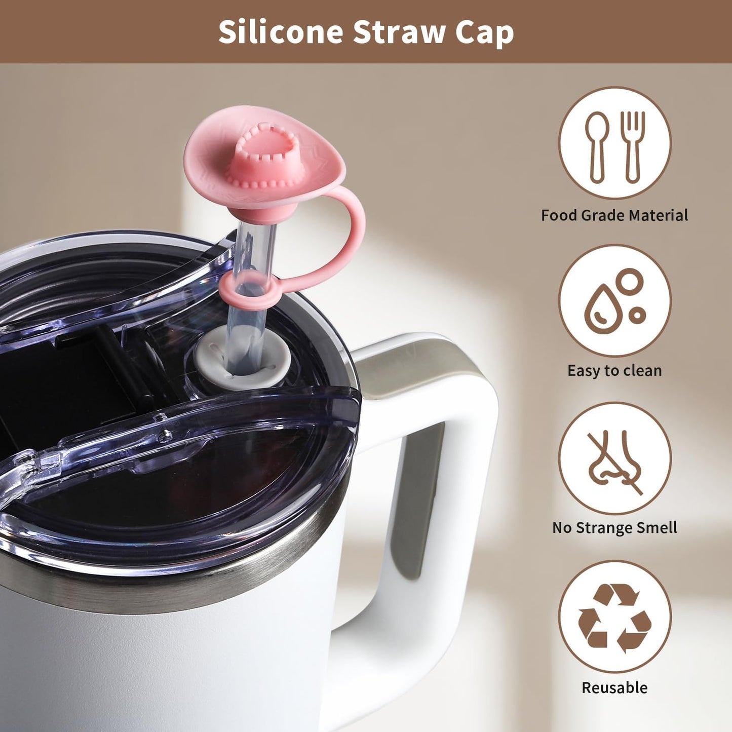 7 Pack Straw Cover Cap for Stanley Cup 30 40 oz, Silicone Toppers Cowboy Hat, Tumbler Cup Accessories