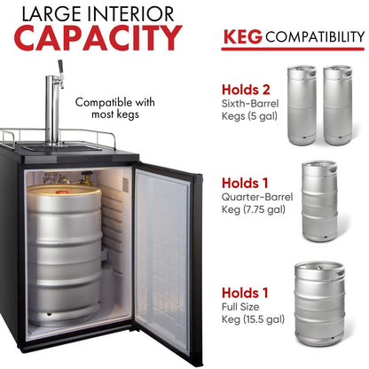 Kegco Kegerator Full Size Keg Refrigerator - Single Faucet - D System, Stainless Steel