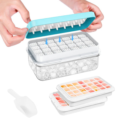 Ice Cube Tray with Lid and Bin, PHINOX 56 pcs Ice Trays for Freezer, Ice Cube Trays for Freezer with 2 trays, Container, Lid & Ice Scoop, BPA Free