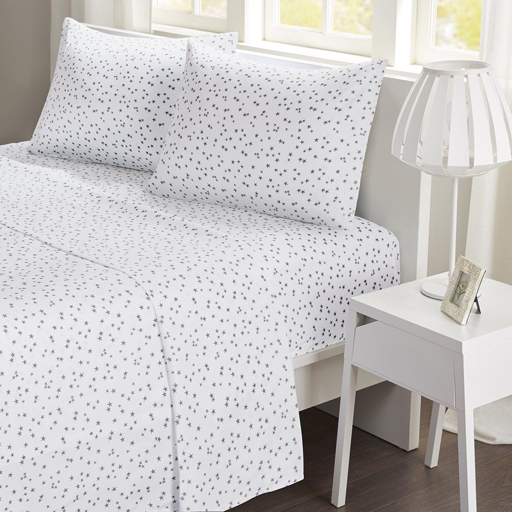 Mi Zone Printed Queen Sheets, Casual Microfiber Bed Sheets, Cool Navy 4-Piece Set with Flat, Fitted Sheet & 2