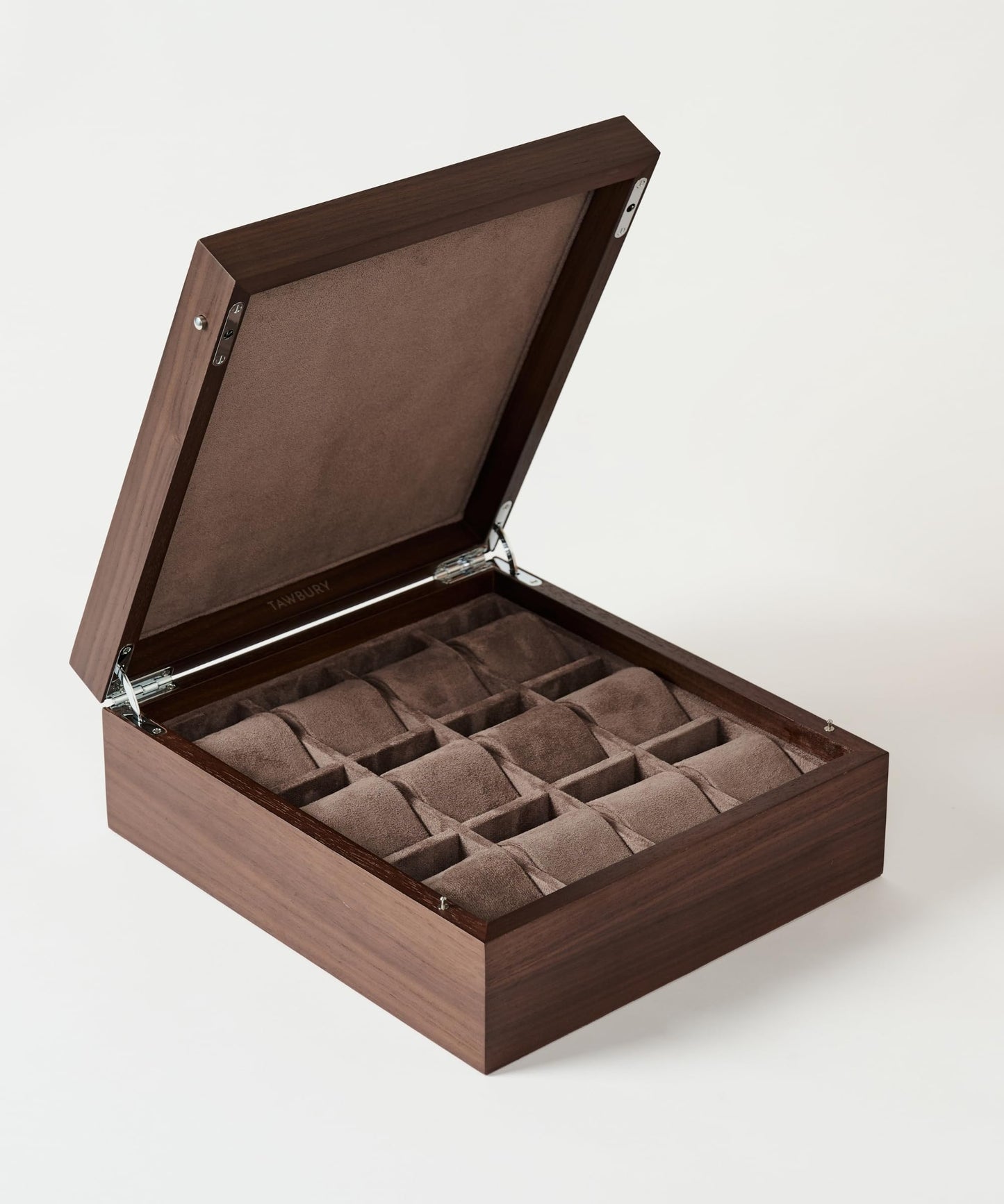 TAWBURY Wooden Watch Case - 12 Slot Wood Watch Box for Men & Women with Protective Fully Lined Interior and 2-inch Wide Pillows for Small & Large Watches (Dark Walnut)