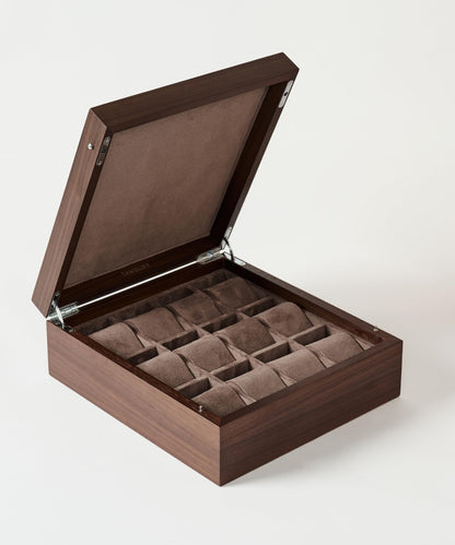 TAWBURY Wooden Watch Case - 12 Slot Wood Watch Box for Men & Women with Protective Fully Lined Interior and 2-inch Wide Pillows for Small & Large Watches (Dark Walnut)