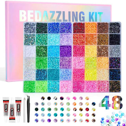 44000 Pcs Resin Jelly Rhinestones Bedazzling Kit - 48 Colors Bedazzler Kit with Rhinestones for Diamond Art - 3mm Bedazzle Kit with 3 Pcs Glue for Nail Art Crafting Makeup