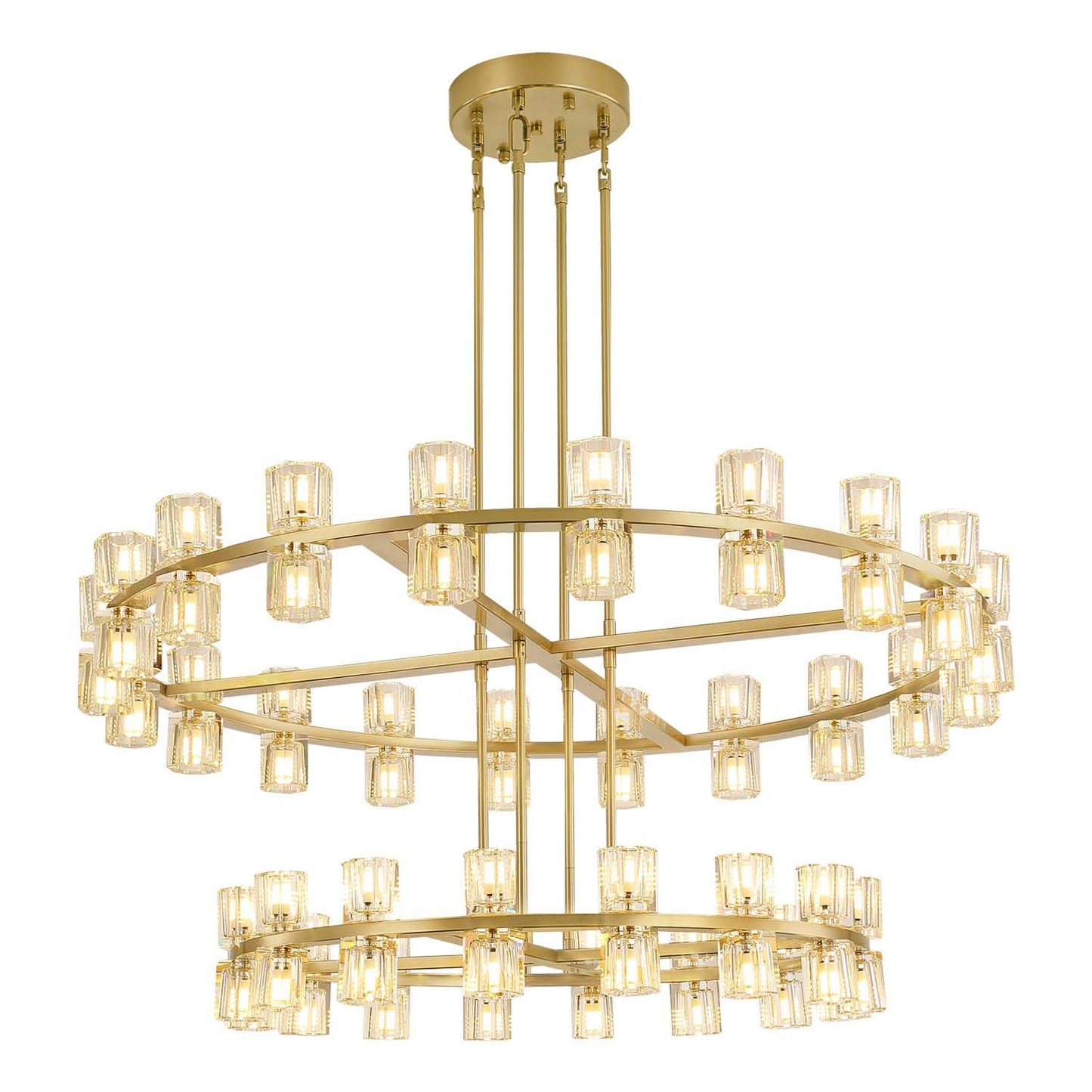 Shial Lighting 2 Tier Gold Wagon Wheel Chandelier, 108-Lights Farmhouse Pendant Light Fixture, Rustic Round Chandelier for Foyer Entryway Living Room (Dia 32"+40")