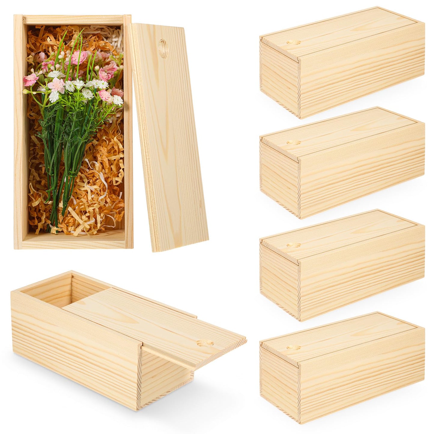 4 Pack Unfinished Wood Storage Box with Slide Lid, 8×4×3in, Blank Natural Wood Case Container, Small Wooden Storage Crates Container for Art Hobbies, DIY Craft, Jewelry Bead Organizer