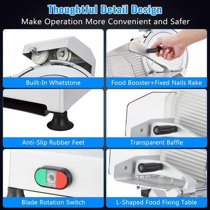 Powerful 550W Dual Motor Meat Slicer Machine for Home & Commercial Use, 10" Alloy Steel Blade, Adjustable 0-14mm Deli Slicer, Automatic Sharpener, Safe Kitchen Slicer