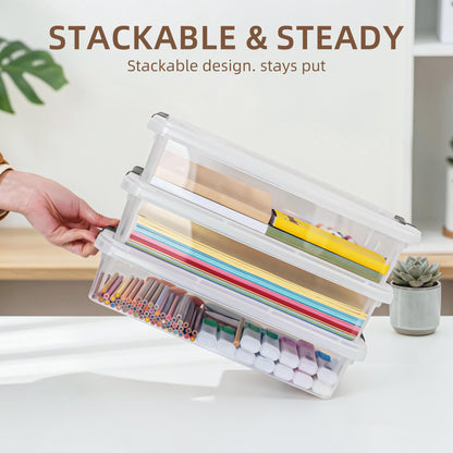 Citylife 3 PCS Plastic Storage Bins with Latching Lids Portable Project Case Clear File Box Stackable Storage Containers for Organizing A4 Paper, Photo, Document, Scrapbook