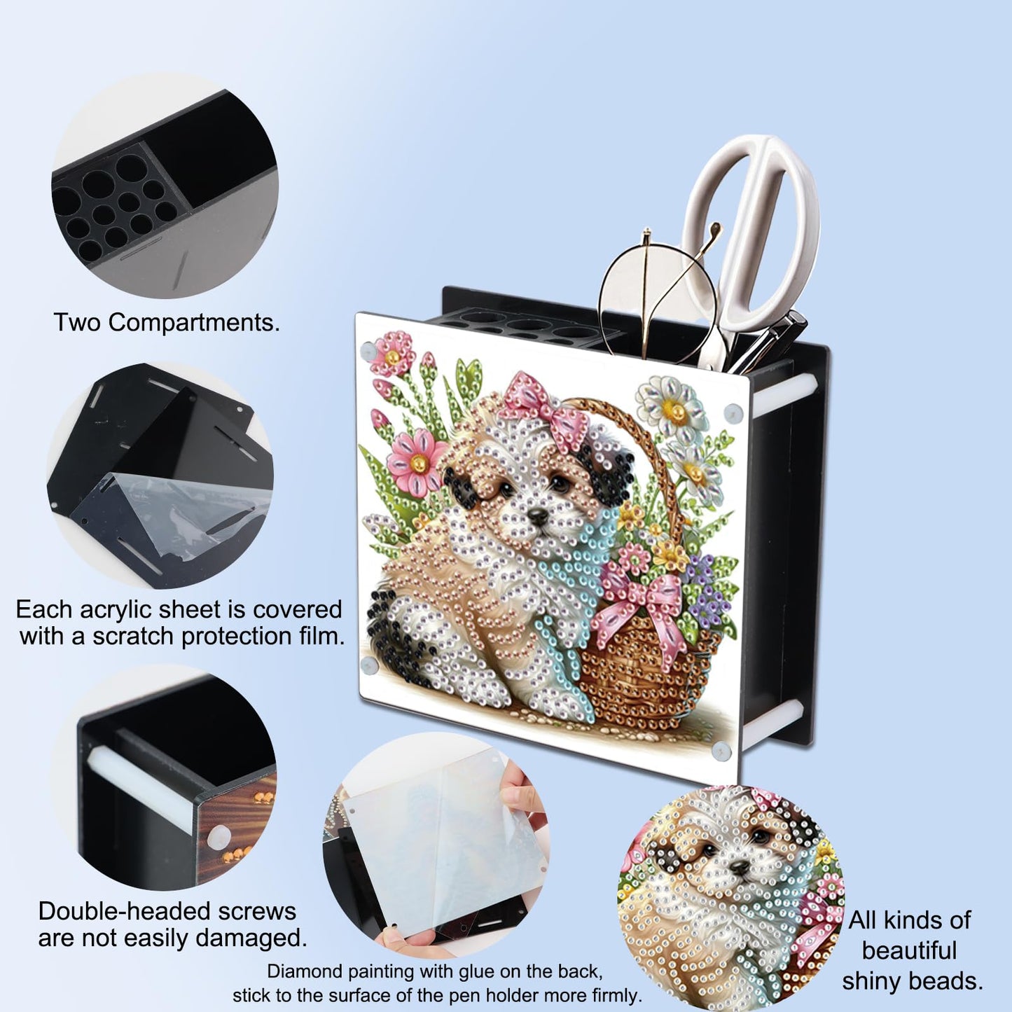 JISHSHAY Diamond Art Pen Holder Dog Diamond Painting Pencil Holder Animal Gem Art Penholder Gem Painting Pen Organizer Mosaic Kits for Adults Embroidery Kit Pencil Organizer, Contains 12 Slots