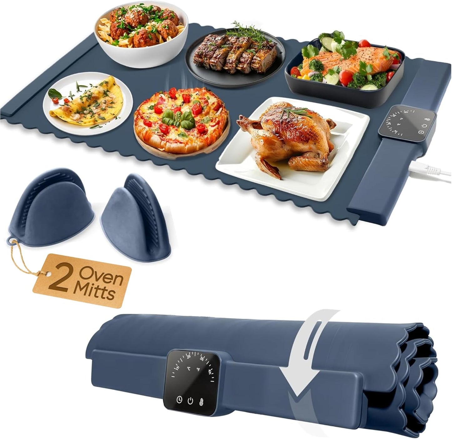 24x16 5 Settings Warming Mat for Food Foldable Buffet Tray with Temperature & Auto Timer Electric Silicone Plate Warmer