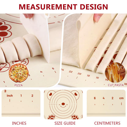 Silicone Baking Mat 28" x 20", Extra Thick Food Grade Liquid Silicone Non-Stick Dough & Pastry Rolling Mat with Measurements, Raised Edge, Reusable & Heat Resistant for Bread, Cookies, Pizza, Fondant