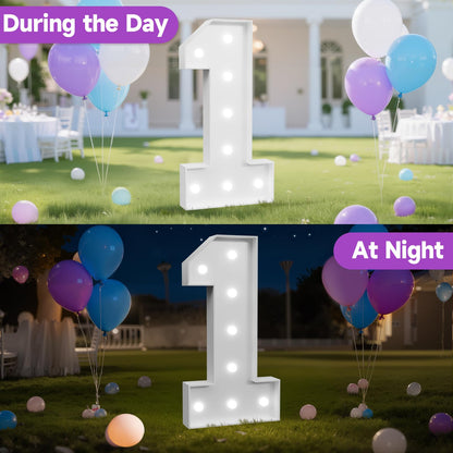 3FT Marquee Numbers 1 with Lights, Large Light Up Numbers Sign for 1st Birthday Party Decorations and Anniversary Backdrop Big Mosaic Number 1