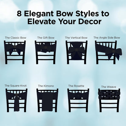 Satin Bow Sash Chair Covers - Elegant Decorations for Weddings & Events | Set of 10, Black
