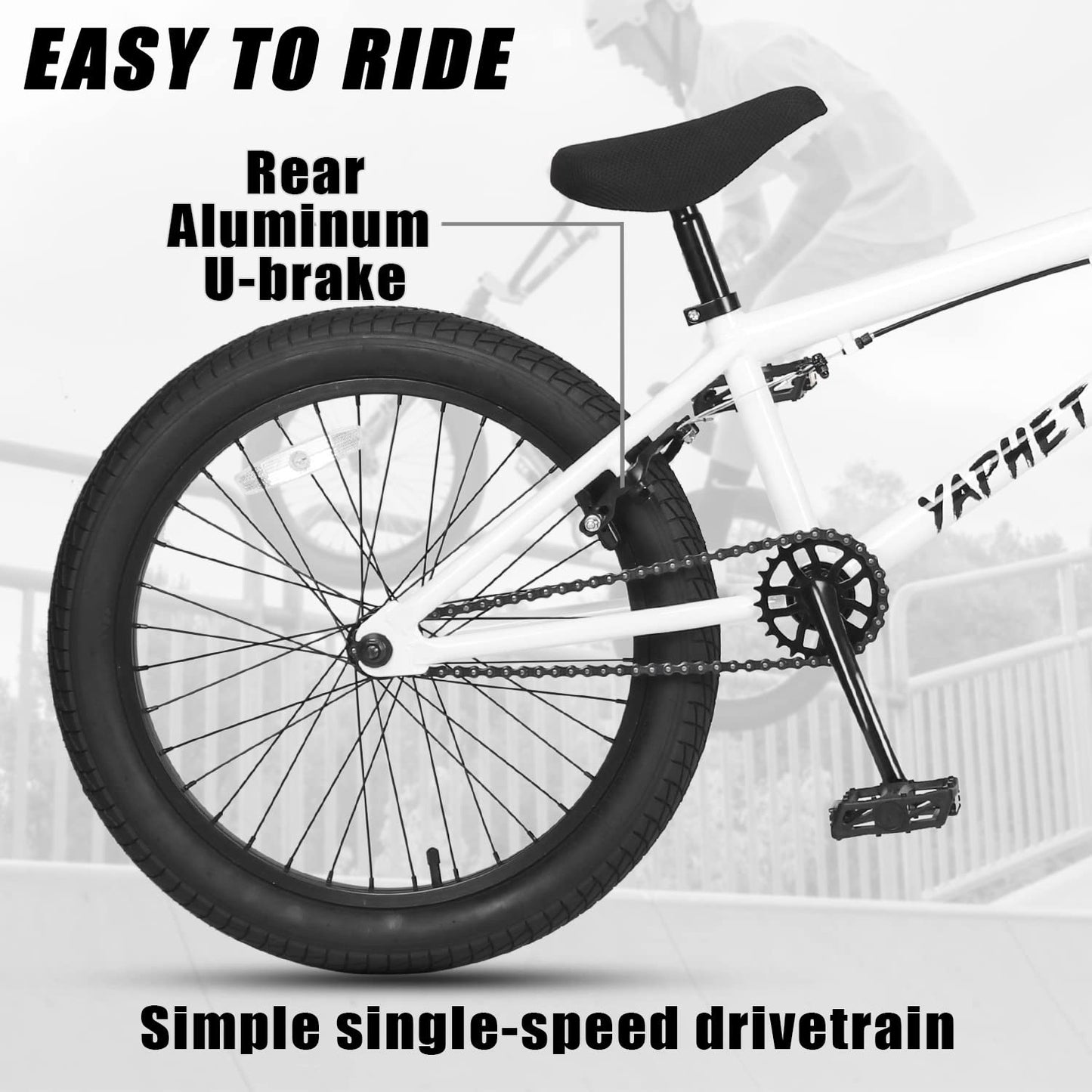 cubsala Freestyle BMX Bike, 20 Inch Yaphet Bicycle for Teen Beginner Adult Riders, Bike with 360° Rotating Handlebar and 4 pegs, Whtie