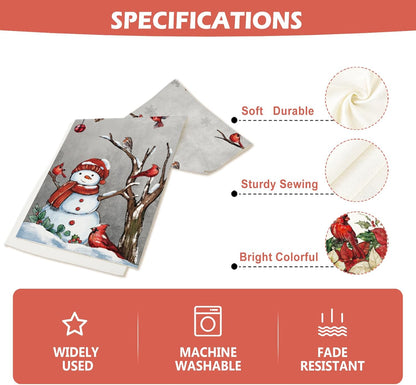 13x108 Inch Christmas Red Bird Branch Table Runner Snowman Cardinal Burlap Table Runners, Winter Xmas Seasonal Coffee