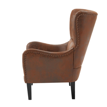 Christopher Knight Home Elber Mid-Century Modern Wingback Accent Chair, Faux Suede Upholstered Club Chair with Cushion, Wooden Living Room Lounge Chair for Reading, Relaxation, Brown