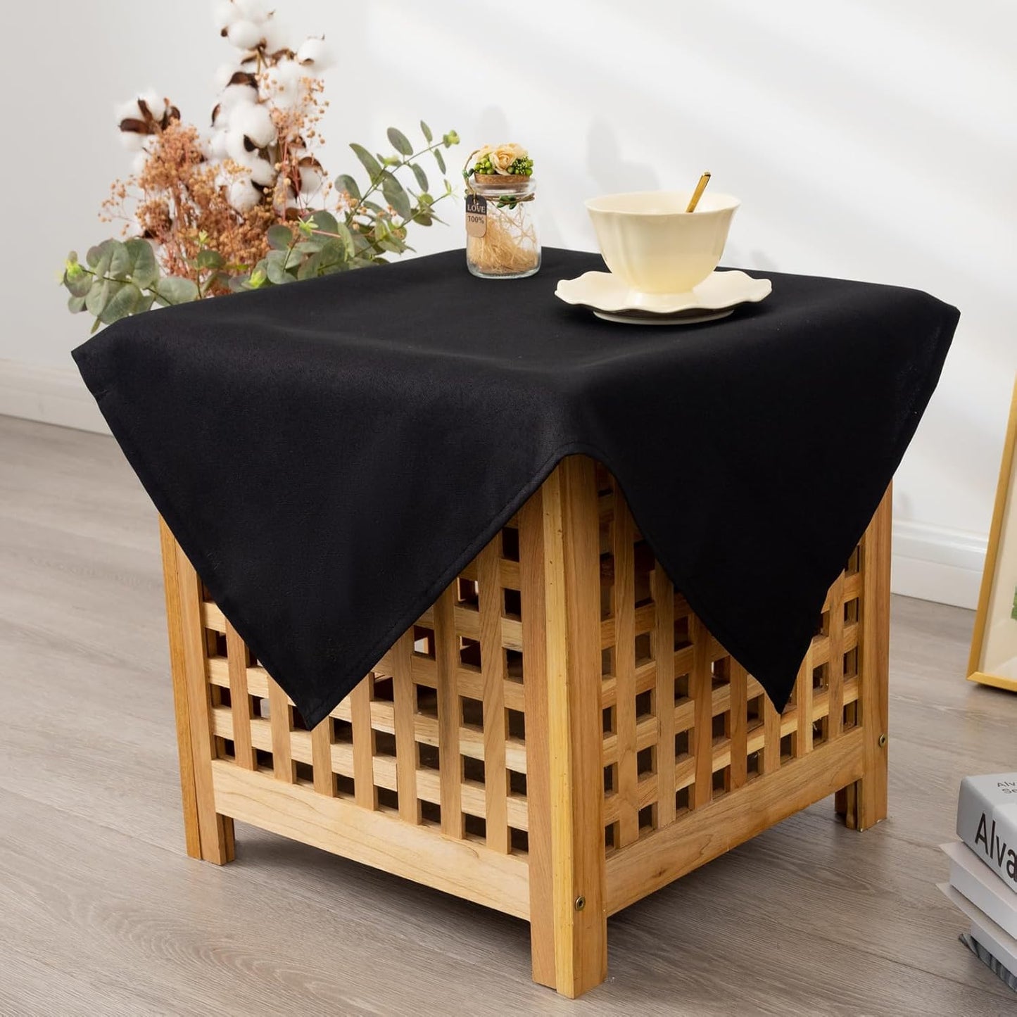 24 24 Inch Small Square Solid Black Tablecloth x Washable Fabric Table Cloth Wrinkle Resistant Polyester Table Cover