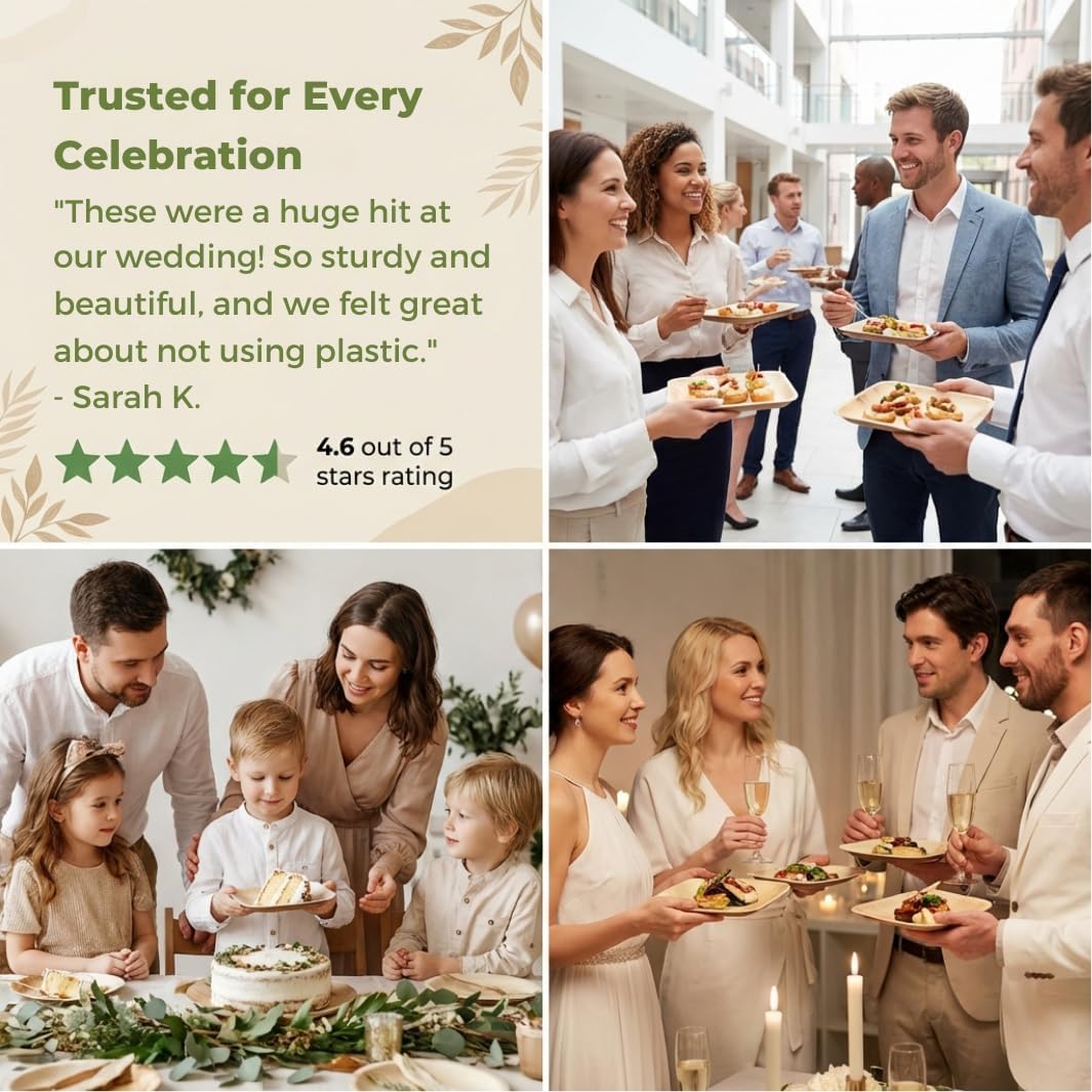 Koala love Palm Leaf Plate Bamboo Paper Plates Disposable 10 Inch & 7 Inch Bulk Party Pack Eco Compostable Biodegradable Wooden Plate Best Alternative To Plastic Paper Plates (50 pc)