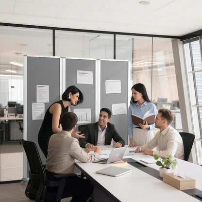 MAKELLO Portable Office Partitions 71" H x 71" W, Freestanding Office Dividers Partition Wall for Room, 3-Panel Trifold Privacy Panel, Aluminum Frame, Gray Felt