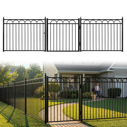 Fencer Wire 104FT Heavy Duty Arc Fence Barrier Kit, Anti-Rust Metal Steel Fence with 4FT Height X 5FT Width Panels, Gate, Posts, Connectors, Outdoor Fencing for Yard, Pool, Patio