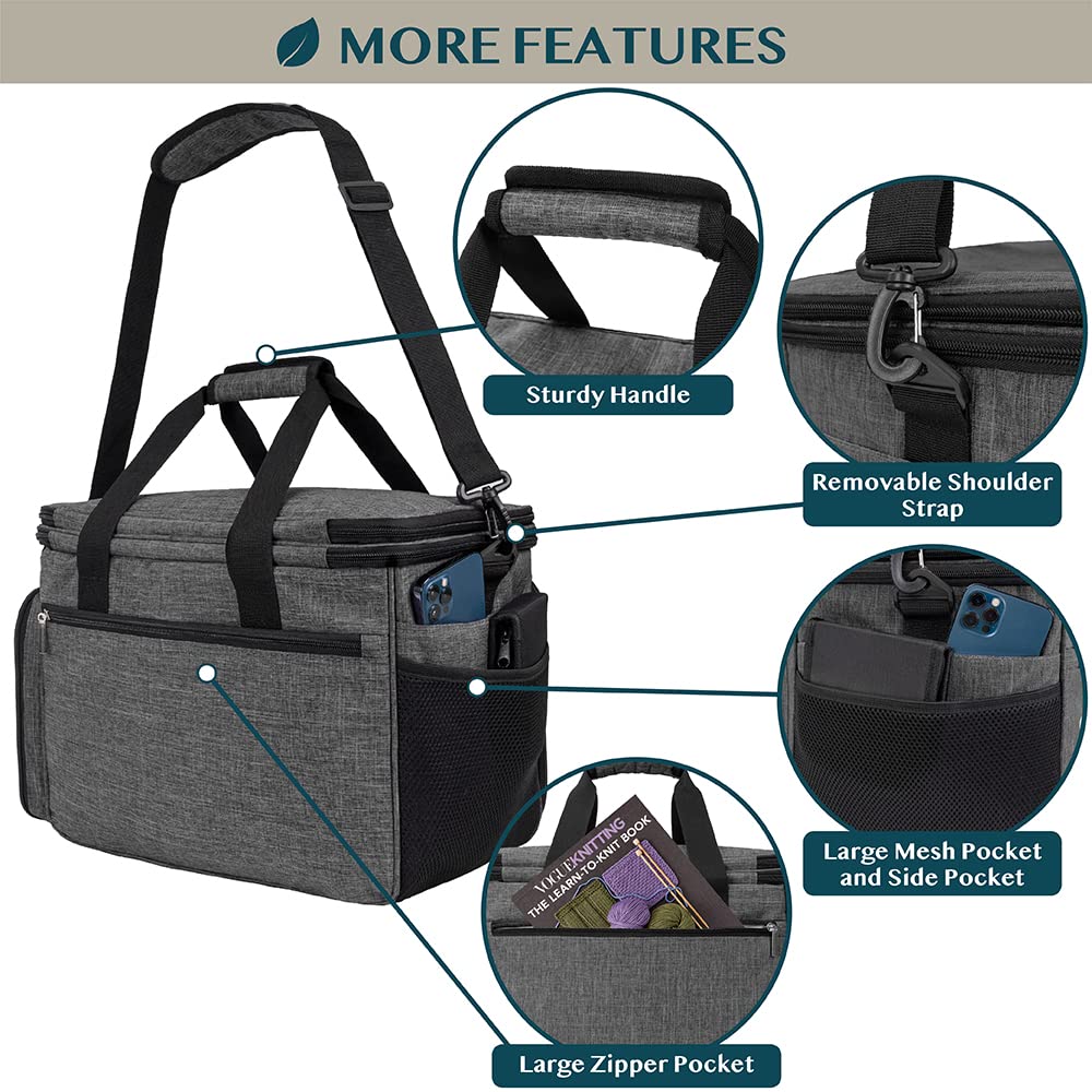 Pavilia Knitting Bag - Large Yarn Storage Tote, Crochet Organizer, Knitting Project Bag, Charcoal Grey