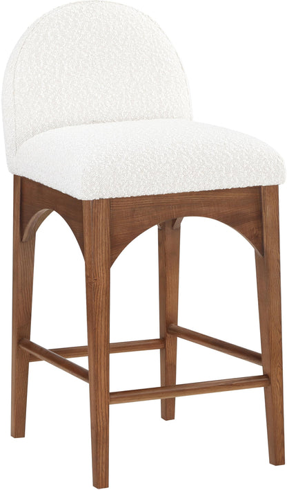 Meridian Furniture 399Cream-C Waldorf Collection Art Deco Stool with Rich Cream Boucle Fabric, Solid Ash Wood, Walnut Brown Finish, Counter Height Stool, 18" W x 20" D x 37" H, Cream