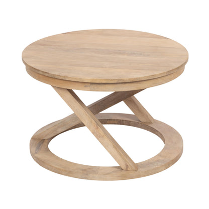 Kate and Laurel Aja Bohemian Round Mango Wood Coffee Table, 26 inch Diameter, Light Natural, Decorative Geometric Modern Coffee Table for Hosting, Storage, and Living Room Decor