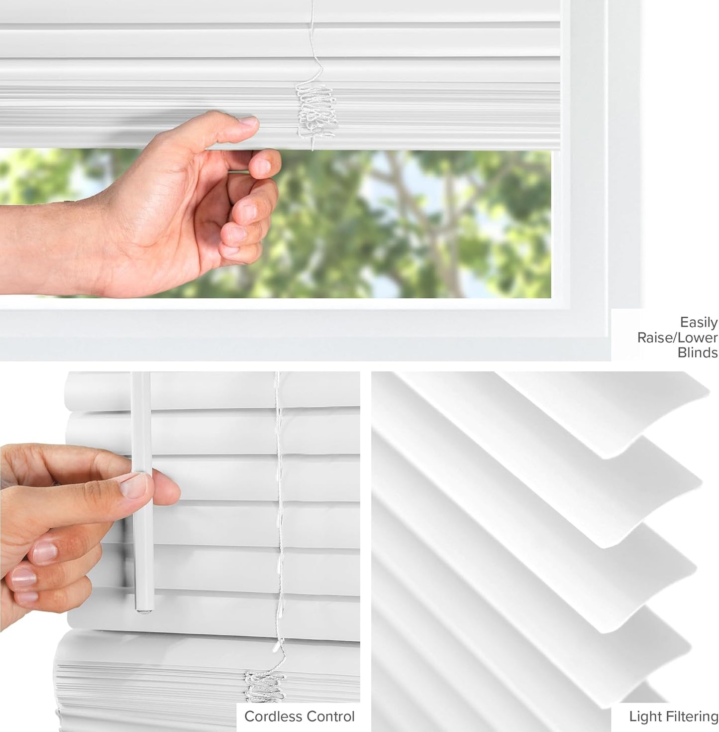 CHICOLOGY Mini Blinds for Windows, White, 29" W x 48" H, Commercial Grade