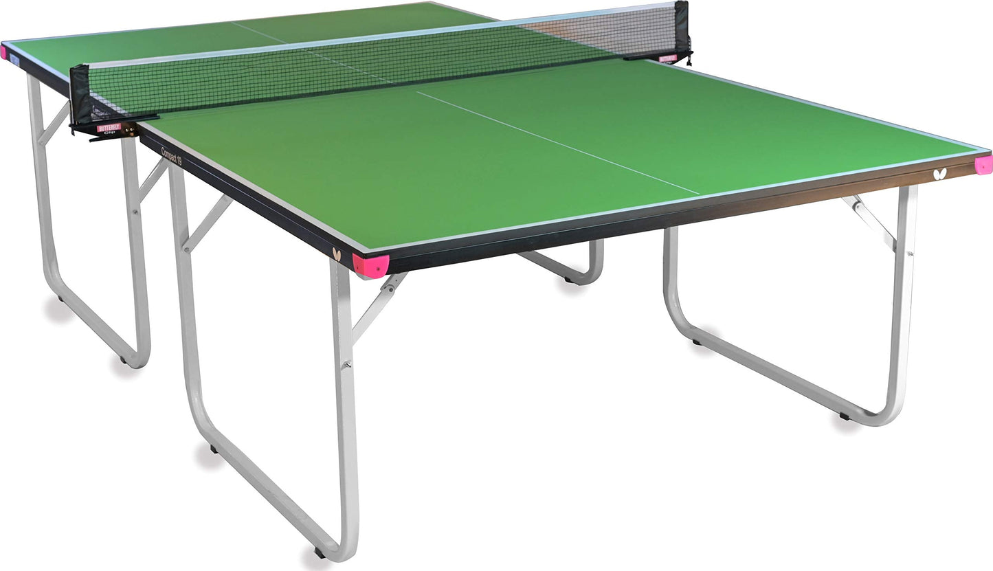 Butterfly Compact 19 Ping Pong Table - Foldable Table Tennis Table with Wheels - Regulation Size Ping Pong Table with Detachable Net Included - Ships Assembled, Green