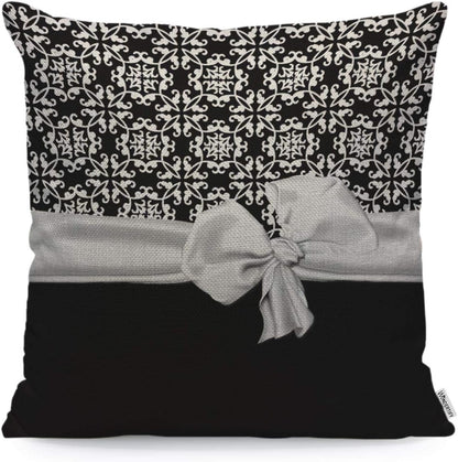 WONDERTIFY Stylish Black and White Euro Flower Pattern Throw Pillow Case Cover, Soft Linen 18x18 Inch for Decorative
