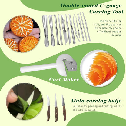 Krbnk 80-Piece Stainless Steel Fruit Carving Tools Set - Professional Watermelon Carving Knife Kit with Ergonomic Handles & Portable Wood Box, Durable Fruit Cutting Tools for Culinary Arts, Sculpting