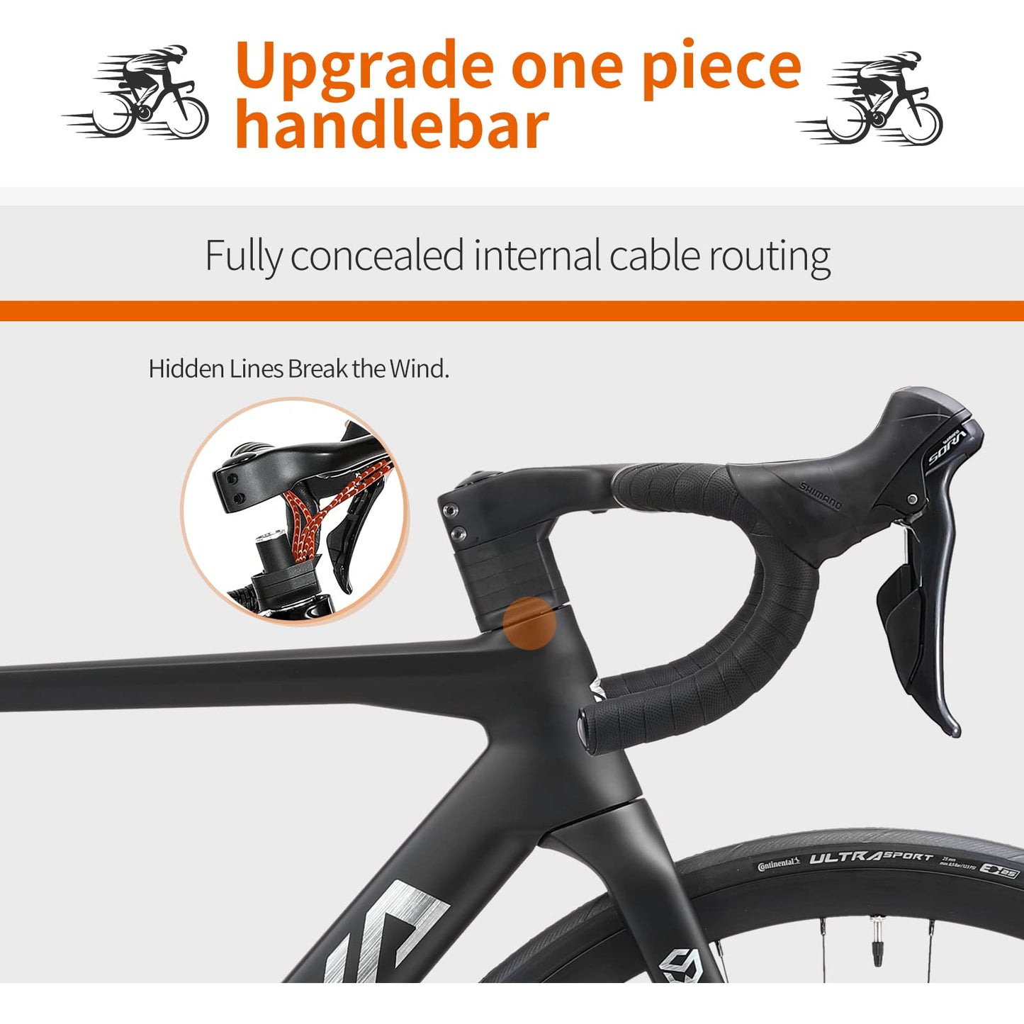 SAVADECK Carbon Disc Road Bike, Integrated Design Racing Bicycle Carbon Frame Carbon Fork with Shimano SORA R3000 Derailleur System 18 Speed Disc Brake Road Bike for Men or Women(White,56cm)