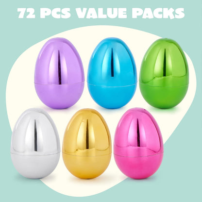 3.15" 48PCS JOYIN Metallic Easter Eggs, Shinny Plastic Eggs Colorful Bulks for Easter Hunt, Filling Treats, Easter