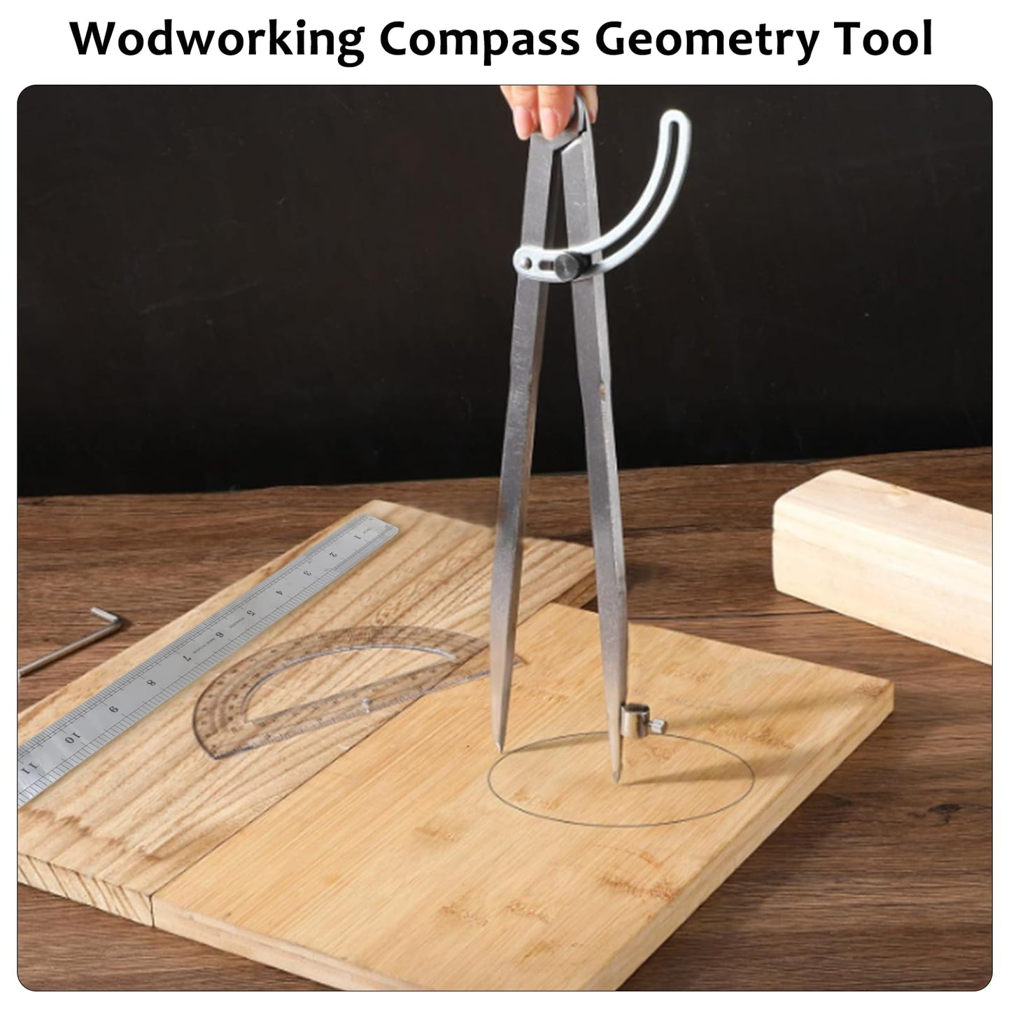 MVRPOWER Compass Geometry Tool, Drawing Compass, Professional 12 Inch Large Compass with Wing for Woodworking, 6 Inch Protractor, 12 Inch Ruler for Carpenter, Drafting