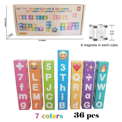 Portable Magnetic Letters Blocks Magnetic Alphabet & Numbers Montessori Learning Toys for Kids Educational Construction Travel Toys for Boys Girls 216 in 36 pcs