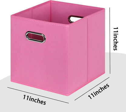 Black Foldable Storage Cubes, Fabric Organizer Bins with Dual Handles for Home, Pink