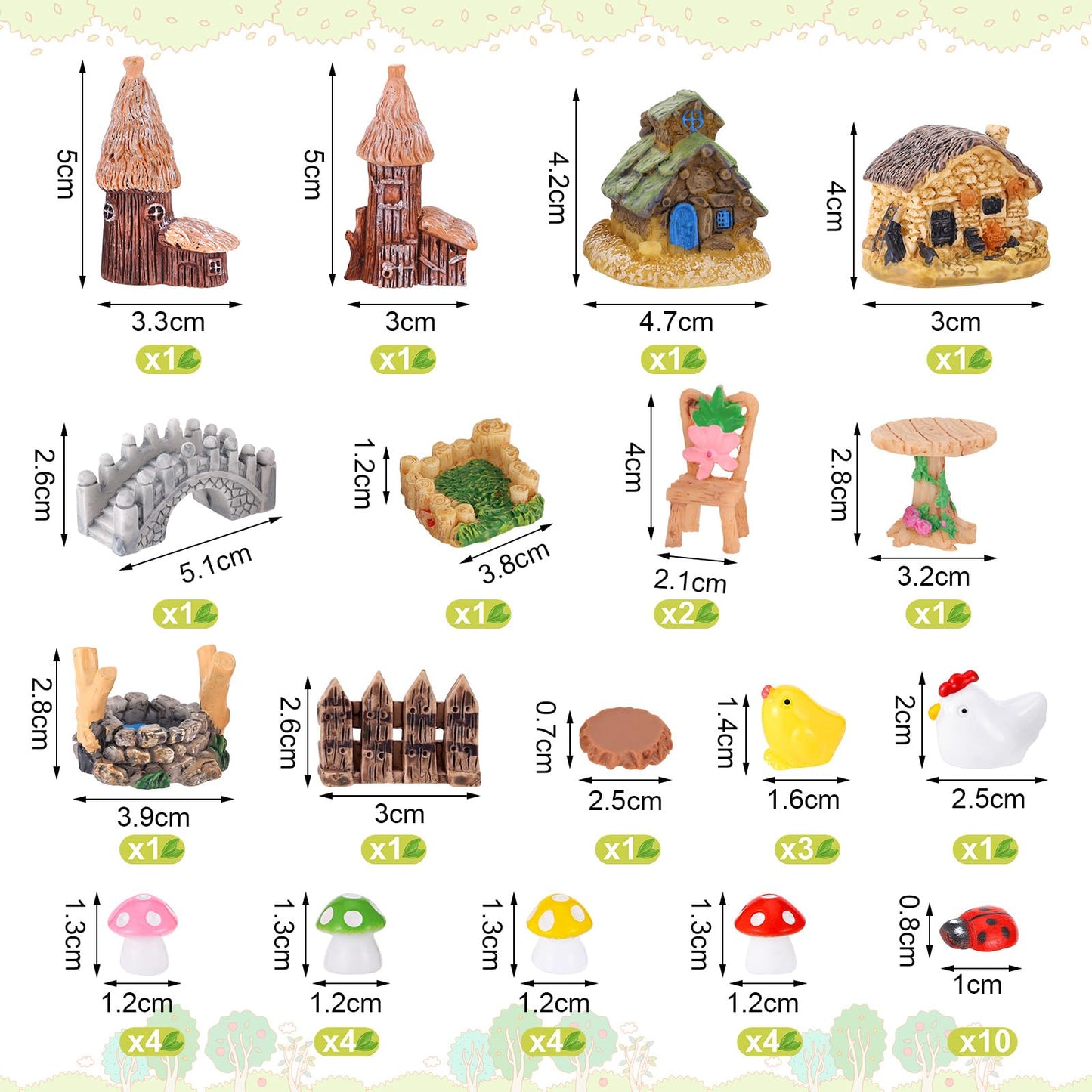 HIYZI 60 PCS Mini Fairy Garden Accessories Kit Enchanted Miniature House Decor Set with Tiny Figurines, DIY Micro Landscape Ornaments for Terrarium, Dollhouse Succulent Craft