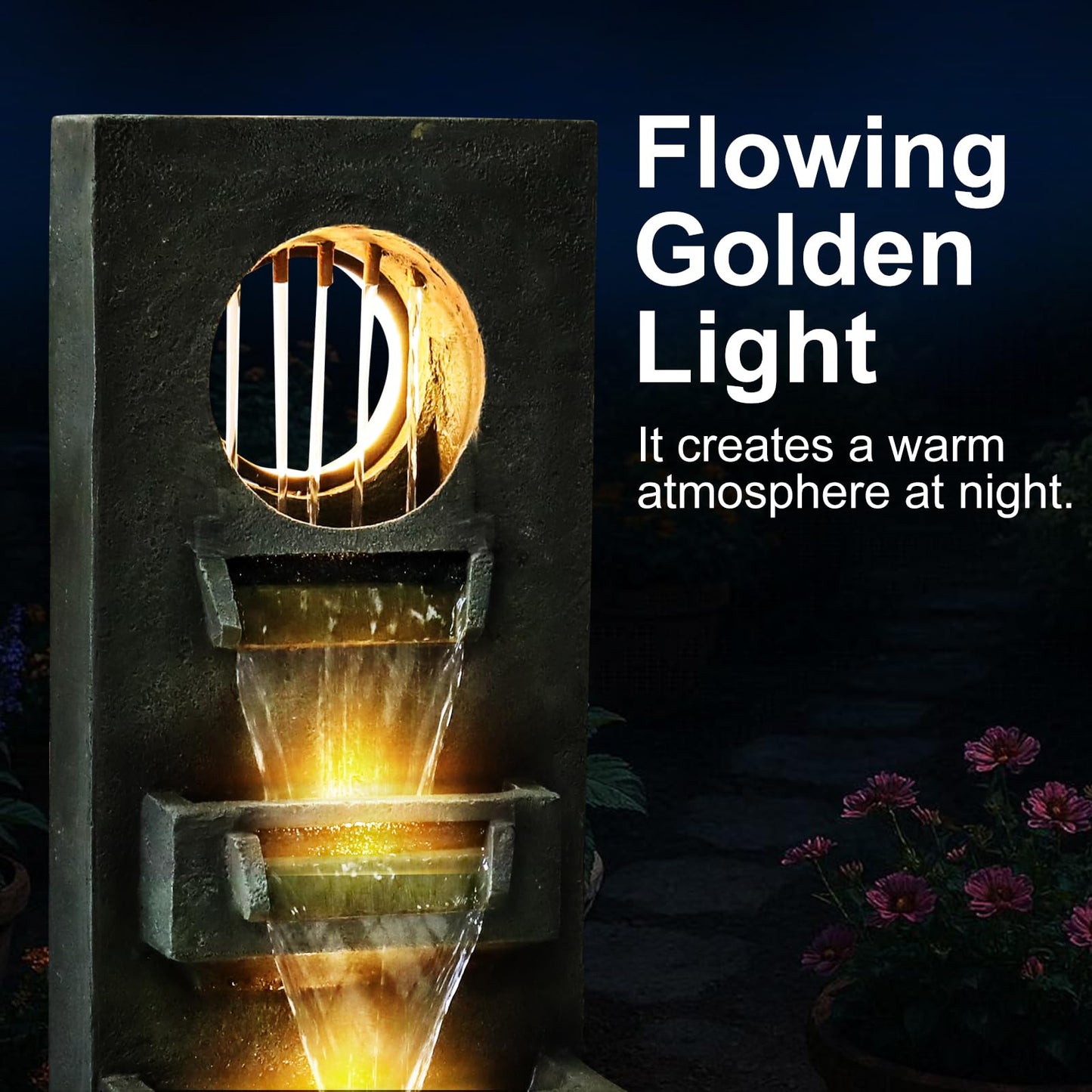 Naturefalls 39.3” H Modern Outdoor Fountain - 4-Tiered Outdoor Garden Fountains with Contemporary Design&LED Light for Garden, Patio, Deck, Porch, Backyard and Home Art Decor