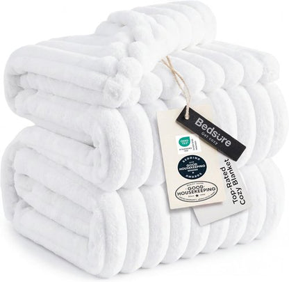 Bedsure GentleSoft Queen Blanket - Cozy Fleece Throw for Women & Girls, Bright White, 90x90 Inches