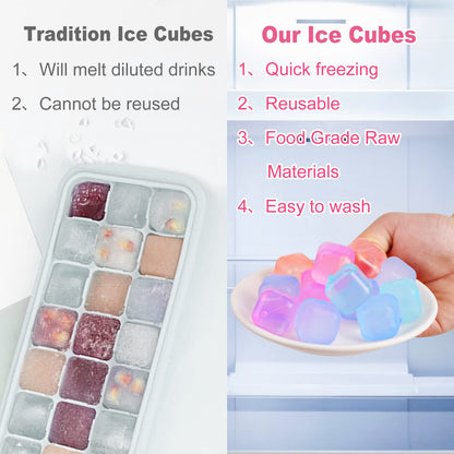 80 Pack Color-changing Reusable Ice Cube for Drinks, Colorful Square Plastic ice Cubes Without Diluting BPA Free, Refreezable Ice Cubes for Coffee, Wine, Whiskey, Cocktails
