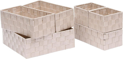 Drawer Organizer Bins Woven Storage Stackable Box Set of 6 for Organizing Drawers Shelves Cabinets (Beige)