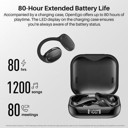 TOZO OpenEgo Open Ear Earbuds Bluetooth Headphones, 5.3 Bluetooth Sport Earbuds with Earhooks for 80Hrs Playtime,32 EQ Modes, Digital Display, Clear Calls, Comfortable Wear for Running, Work, Black