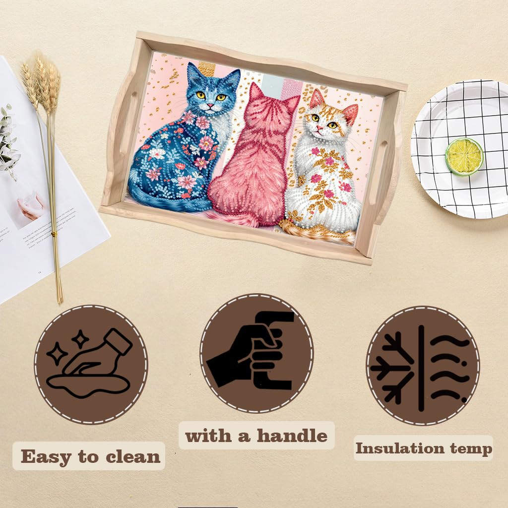 SHLUHA Diamond Art Kits for Adults Wooden Serving Trays with Handle Food Tray for Breakfast Home Decor Gift