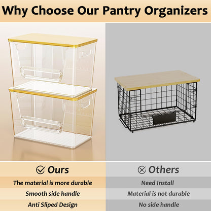 Delamu 2 Set Pantry Organizers and Storage, Trash Bag Holder Under Sink Organizer for 4-13 Gal Bags, Trash Bag Dispenser with Bamboo Top for Onion, Potato, Garlic, Clear (11-7/32"L*7" W*7-1/8"H)