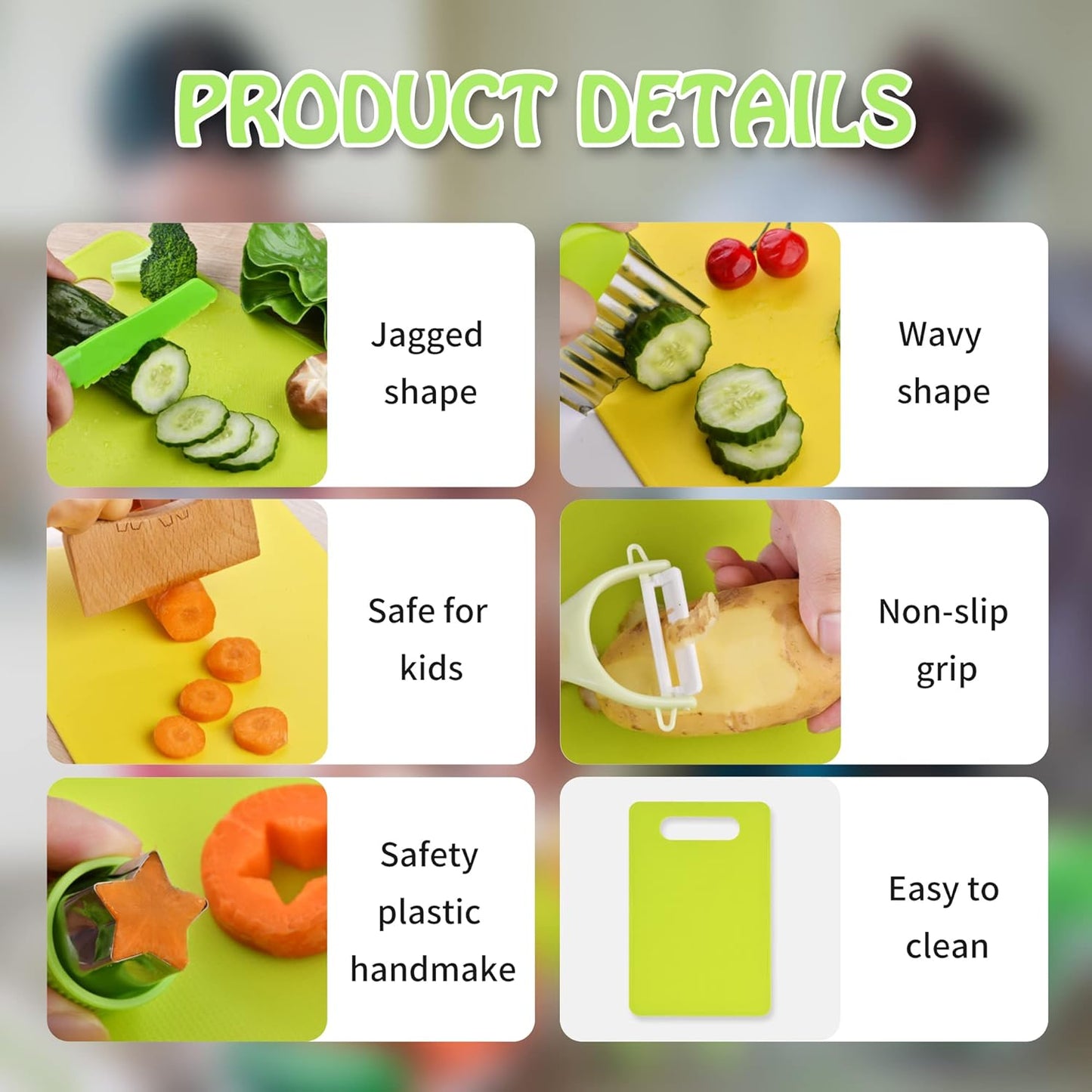 Montessori Kids Kitchen Knife Set, 13 Pieces Wooden Knives for Real Cooking, Includes 4 Toddler Safe Knives & Cutting