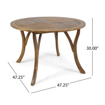 Christopher Knight Home Verle Wooden Patio Dining Set for 4, Acacia Wood Outdoor Dining Table Set for 4, 5 Piece Outdoor Dining Set with Round Table and Armchair with Seat Cushion, Teak+Beige