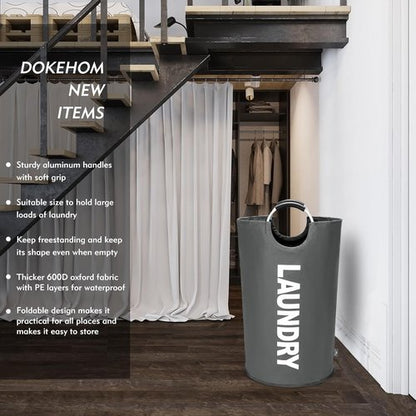 DOKEHOM Large 95L Laundry Basket - Collapsible & Freestanding Clothes Hamper | Dark Grey