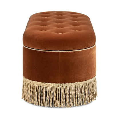 Jennifer Taylor Home 48.5" Oval Tufted Bullion Fringe Storage Bench, Burnt Orange Performance Velvet