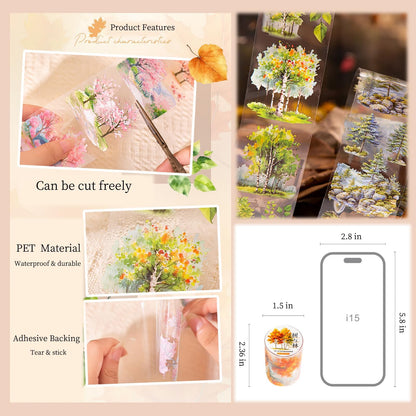 MisKepaa Scrapbook Nature Stickers Set,6 Rolls PET Plant Tape Stickers for Journaling,Forest Washi Tape for Junk Journal Supplies,Scrapbooking,DIY Craft,Photo Frame(Forest)