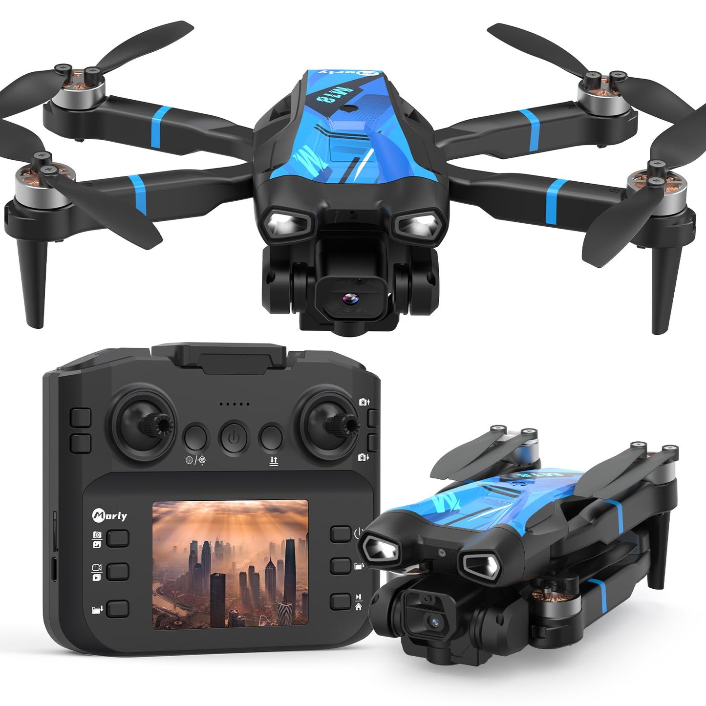 Morlyrctooy M18LCD Drone with 4K Camera for Adults Drone with Screen on Controller Brushless Motor Optical Flow Positioning Headless Mode One Key Takeoff/Landing RC Quadcopter for Beginners Adults Gifts